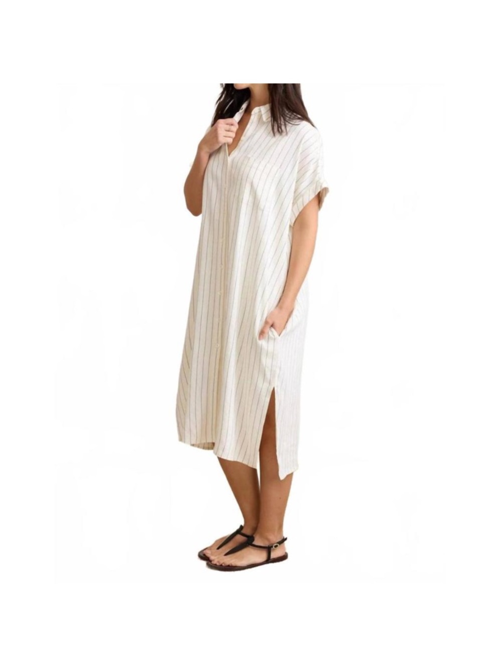 Not Monday Caroline Oversized Shirtdress in Ivory and Black Stripe size XS